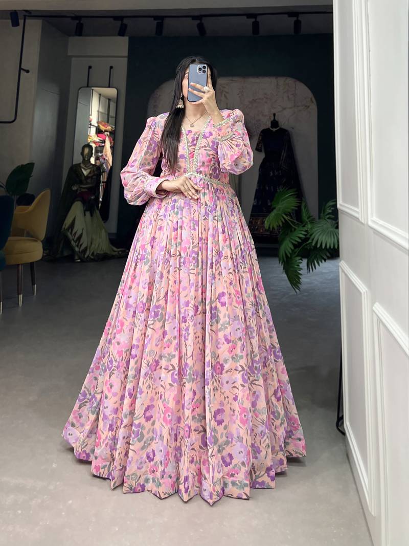 Women's Georgette With Floral Print Gown