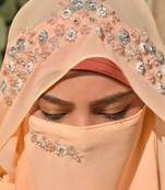 Peach handwork georgette islamic hijab with naqab