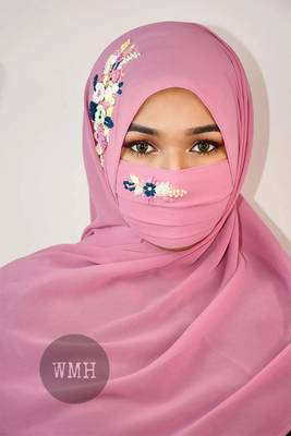 Pink threadworkgeorgette islamic hijab with naqab 1