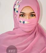 Pink threadworkgeorgette islamic hijab with naqab