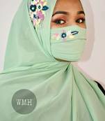 Pista green threadworkgeorgette islamic hijab with naqab