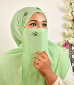green diamond rhinestone hijab with matching naqab and installed magnets