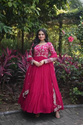 Pink Color Designer Georgette Gown-Dupatta Collection 1