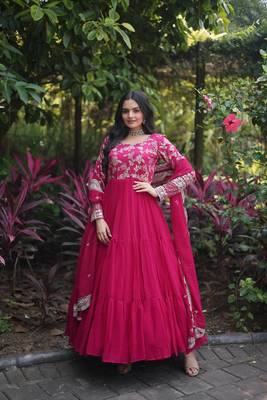 Pink Color Designer Georgette Gown-Dupatta Collection 3