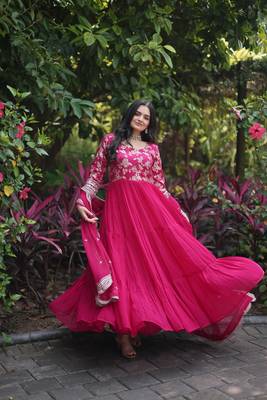 Pink Color Designer Georgette Gown-Dupatta Collection 4