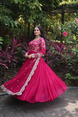 Pink Color Designer Georgette Gown-Dupatta Collection 5