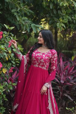Pink Color Designer Georgette Gown-Dupatta Collection 6