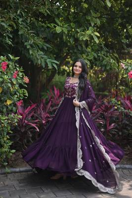 Wine Color Designer Georgette Gown-Dupatta Collection 1