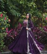 Wine Color Designer Georgette Gown-Dupatta Collection