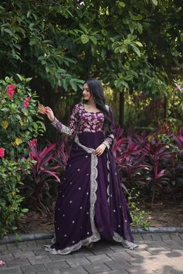 Wine Color Designer Georgette Gown-Dupatta Collection 4
