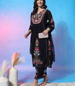 Black embroidered faux georgette fabric kurti & palazzo set