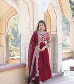 Maroon Color Designer Georgette Gown-Dupatta Collection