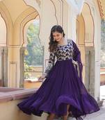 Purple Color  Designer Georgette Gown-Dupatta Collection