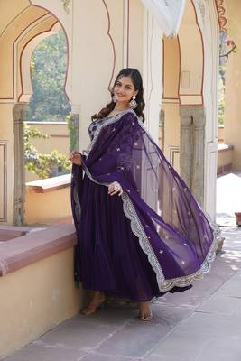 Purple Color  Designer Georgette Gown-Dupatta Collection 5
