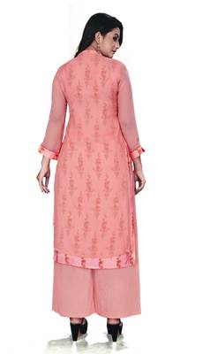 Women'S And Girls Gajri Georgette Neck Embroidered Georgette Kurta Sets 3