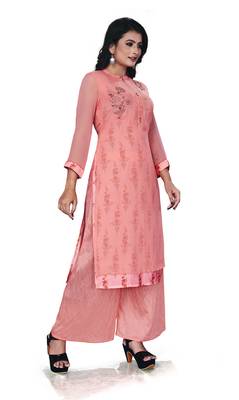 Women'S And Girls Gajri Georgette Neck Embroidered Georgette Kurta Sets 1