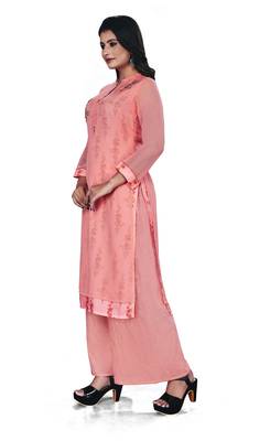 Women'S And Girls Gajri Georgette Neck Embroidered Georgette Kurta Sets 4