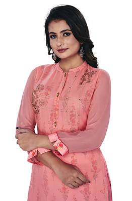 Women'S And Girls Gajri Georgette Neck Embroidered Georgette Kurta Sets 5