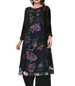 Women'S And Girls Black Georgette Neck Embroidered Georgette Kurta Sets