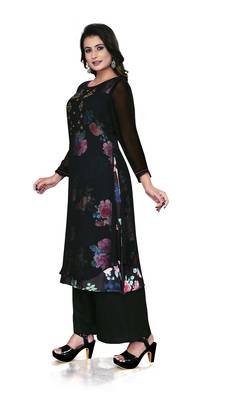 Women'S And Girls Black Georgette Neck Embroidered Georgette Kurta Sets 4