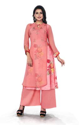 Women'S And Girls Gajri Georgette Neck Embroidered Georgette Kurta Sets 1