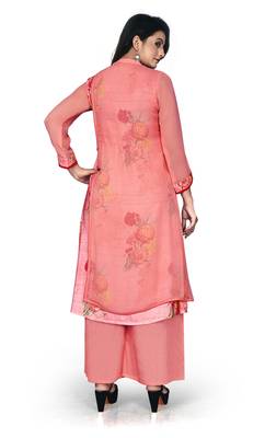 Women'S And Girls Gajri Georgette Neck Embroidered Georgette Kurta Sets 2