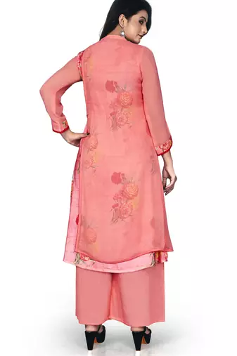 Women'S And Girls Gajri Georgette Neck Embroidered Georgette Kurta Sets