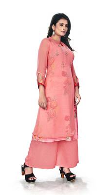 Women'S And Girls Gajri Georgette Neck Embroidered Georgette Kurta Sets 3