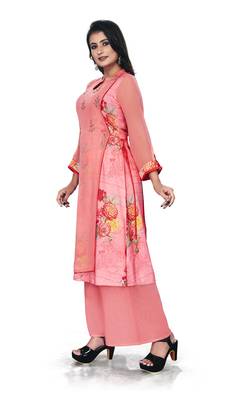 Women'S And Girls Gajri Georgette Neck Embroidered Georgette Kurta Sets 4