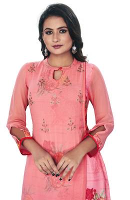 Women'S And Girls Gajri Georgette Neck Embroidered Georgette Kurta Sets 5