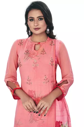 Women'S And Girls Gajri Georgette Neck Embroidered Georgette Kurta Sets