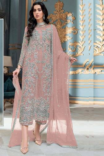 Peach heavy organza embroidery pakistani salwar suit