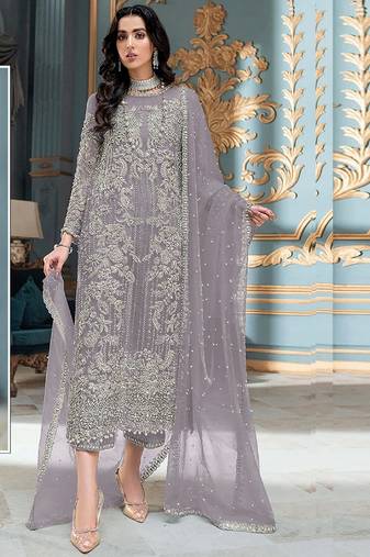 Light purple heavy organza embroidery pakistani salwar suit