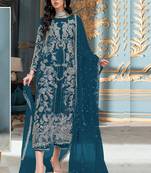 Aqua heavy organza embroidery pakistani salwar suit