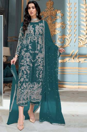 Teal heavy organza embroidery pakistani salwar suit