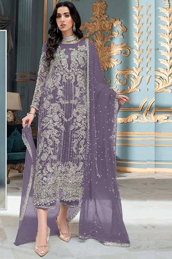 Lavender heavy organza embroidery pakistani salwar suit