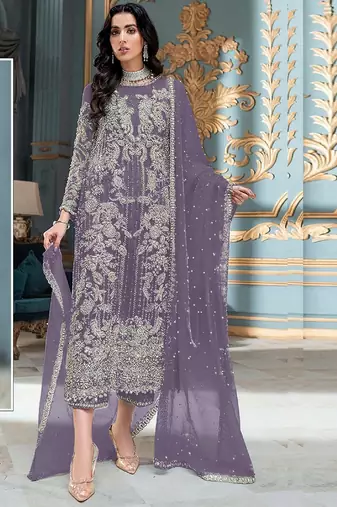 Lavender heavy organza embroidery pakistani salwar suit