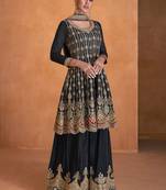 BLUE COLOUR DESIGNER EMBROIDERY WORK PALAZZO DRESS FOR WEDDING LOOKS SEMI STITCHED