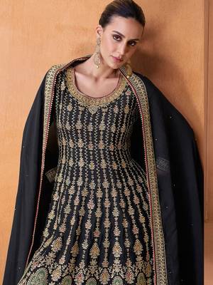 BLUE COLOUR DESIGNER EMBROIDERY WORK PALAZZO DRESS FOR WEDDING LOOKS SEMI STITCHED 2