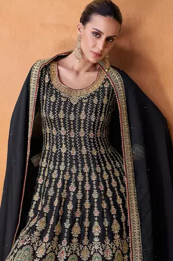 BLUE COLOUR DESIGNER EMBROIDERY WORK PALAZZO DRESS FOR WEDDING LOOKS SEMI STITCHED