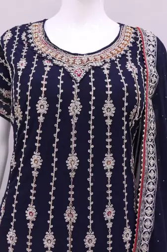 BLUE COLOUR DESIGNER EMBROIDERY WORK PALAZZO DRESS FOR WEDDING LOOKS SEMI STITCHED