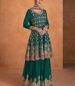 TEAL GREEN COLOUR DESIGNER EMBROIDERY WORK PALAZZO DRESS FOR WEDDING LOOKS SEMI STITCHED