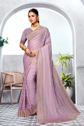Lavender Heavy Zari Embroidery Work Art Silk Saree