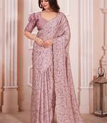 Digital Printed Satin Georgette Saree Sari In Onion Pink With Matching Blouse Piece