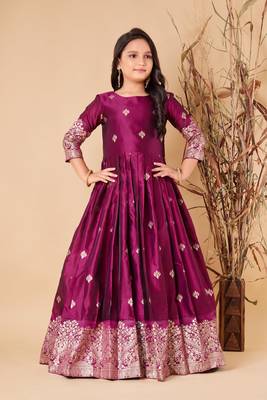 Elegant Wine Silk Anarkali Gown for Girls 1