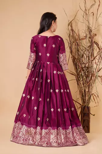 Elegant Wine Silk Anarkali Gown for Girls
