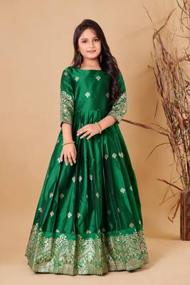 Girls Maxi Length Flared Green Dress Kids 1