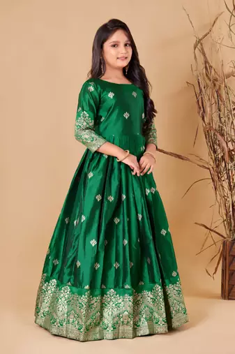 Girls Maxi Length Flared Green Dress Kids