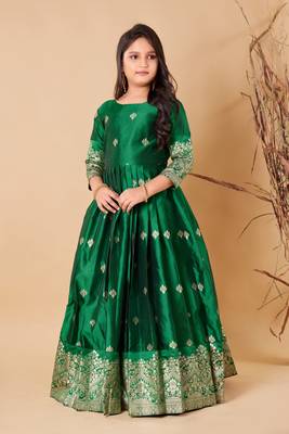 Girls Maxi Length Flared Green Dress Kids 3