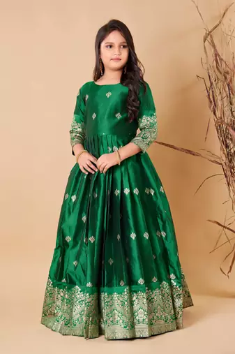 Girls Maxi Length Flared Green Dress Kids